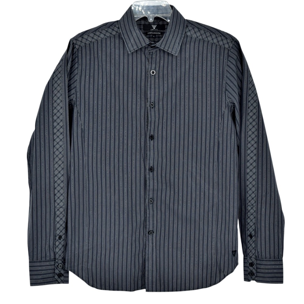Guess Black Label Mens L M8327500 Slim Clubwear Shirt Black Silver Shadow Ribbon